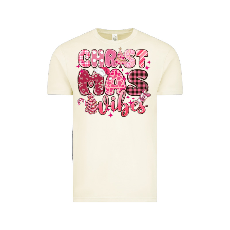 Christmas Vibes Pink Vintage Tee by MaliasSmallBusiness | Teevron