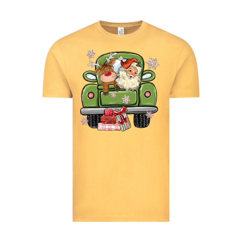 Christmas Santa And Reindeer Truck Vintage Tee by MaliasSmallBusiness | Teevron