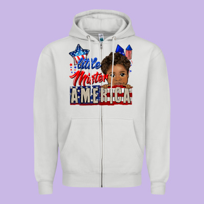 Little Mister America Black Boy Zipper Hoodie Designed By Cowgirlartshop
