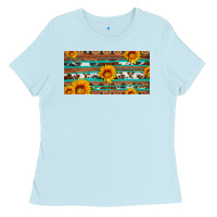 Baby Blue aztec sunflower cowhide license plate Ladies Tee - Artiststas