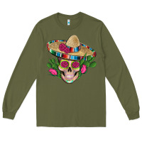 Army Green mexican skull sombrero roses cactus serape Long Sleeve Tee - Artiststas