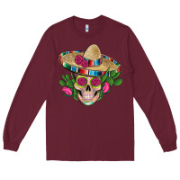 Burgundy mexican skull sombrero roses cactus serape Long Sleeve Tee - Artiststas