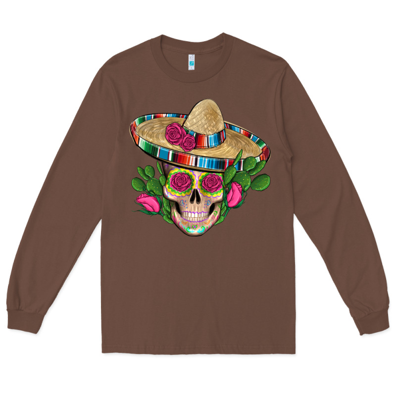 Mexican Skull Sombrero Roses Cactus Serape Long Sleeve Tee by Artiststas | Teevron
