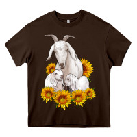 Chocolate Brown goat family with sunflowers Heavy Core Tee - Artiststas