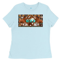 Baby Blue aztec horses and wild with cowhide license plate template Ladies Tee - Artiststas