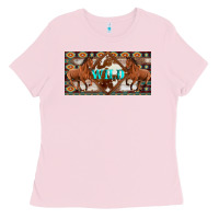 Bubblegum Pink aztec horses and wild with cowhide license plate template Ladies Tee - Artiststas