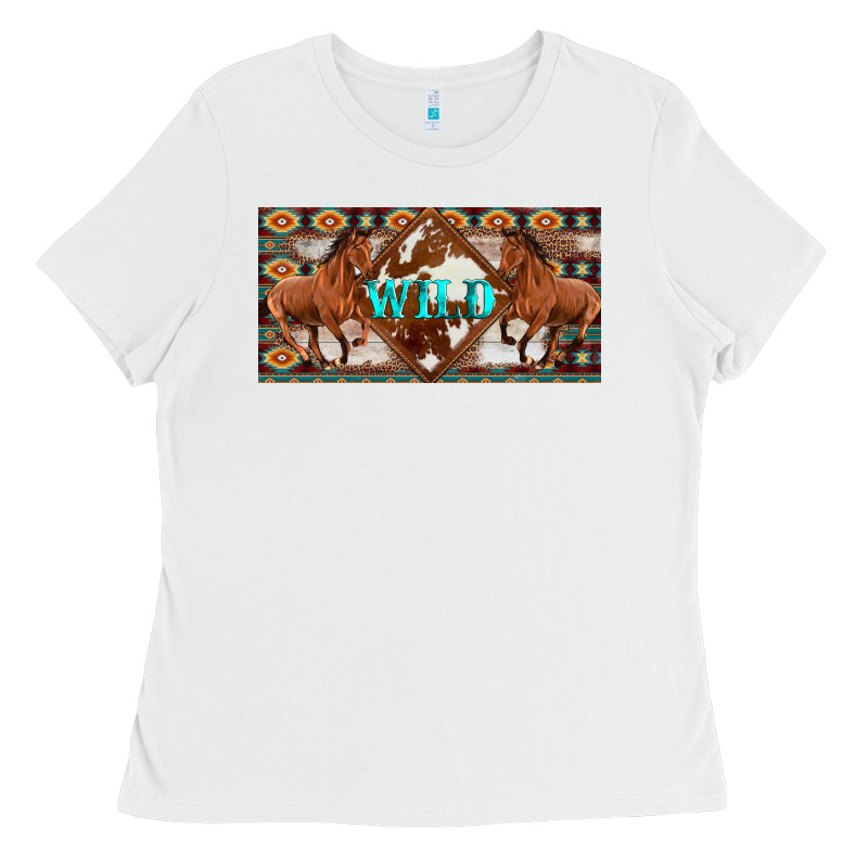 Aztec Horses And Wild With Cowhide License Plate Template Ladies Tee by Artiststas | Teevron