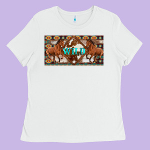 Aztec Horses And Wild With Cowhide License Plate Template Ladies Tee Designed By Artiststas