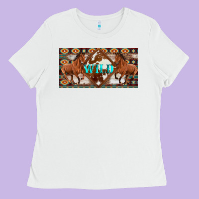 Aztec Horses And Wild With Cowhide License Plate Template Ladies Tee Designed By Artiststas