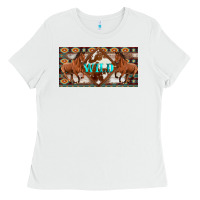 White aztec horses and wild with cowhide license plate template Ladies Tee - Artiststas