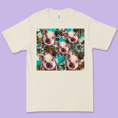 Western Cowhide Sunflower Baby Pig Premium Tee Designed By Barkaloodesign