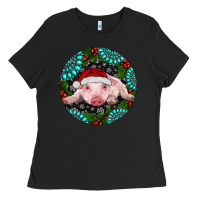 Black Baby Pig Christmas Ladies Tee - RanaPortraitStore