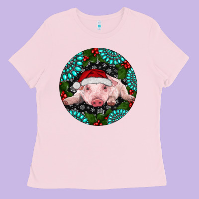 Baby Pig Christmas Ladies Tee Designed By Ranaportraitstore