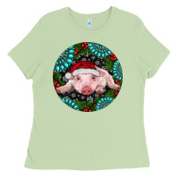 Matcha Baby Pig Christmas Ladies Tee - RanaPortraitStore