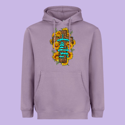 Faith Sunflower Leopard Cross Olivia Heavyweight Hoodie Designed By Oliviacreatesart