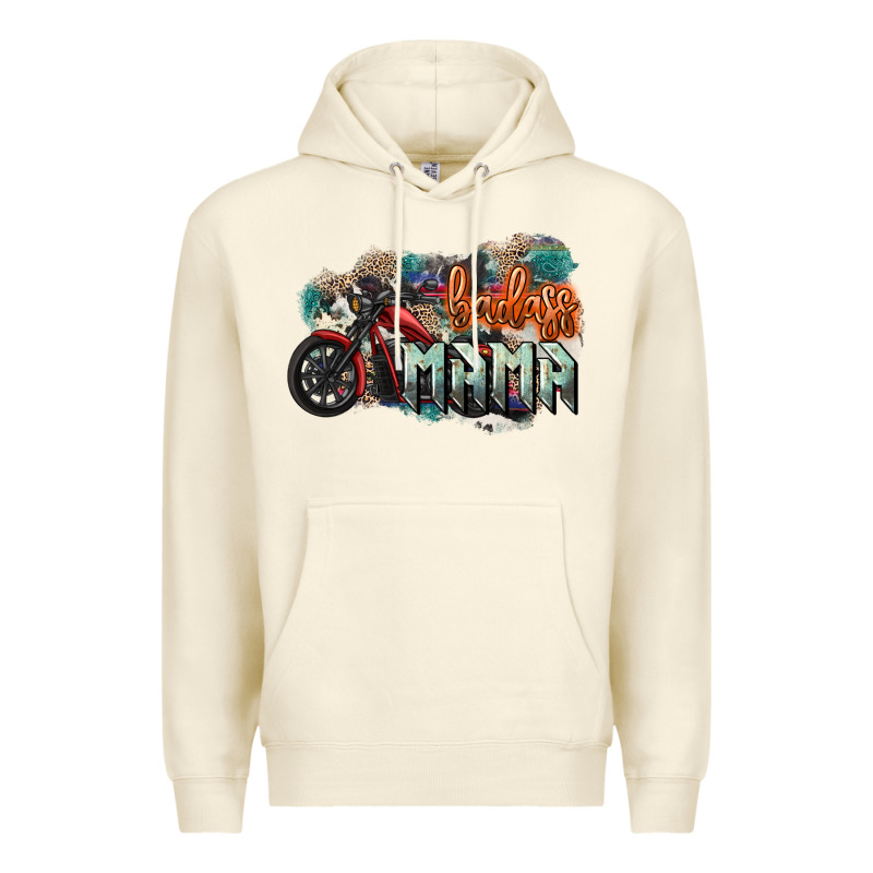 Badass Mama Motorcycle Mother's Day Premium Hoodie by HowdyJamesFarm | Teevron
