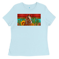 Baby Blue aztec horse cactus and sunflowers license plate template Ladies Tee - Artiststas