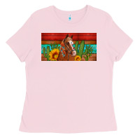 Bubblegum Pink aztec horse cactus and sunflowers license plate template Ladies Tee - Artiststas