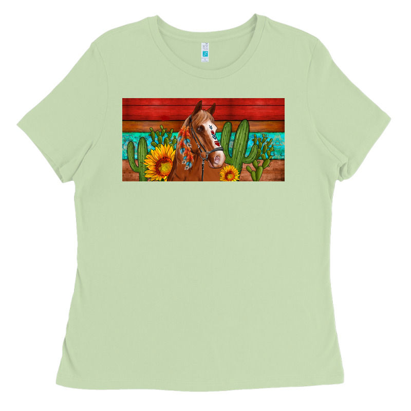 Aztec Horse Cactus And Sunflowers License Plate Template Ladies Tee by Artiststas | Teevron