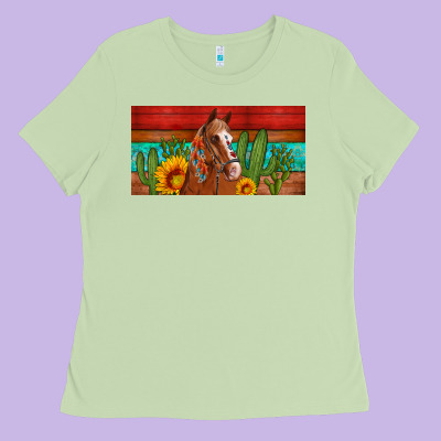 Aztec Horse Cactus And Sunflowers License Plate Template Ladies Tee Designed By Artiststas
