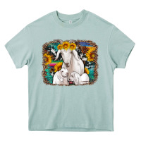 Arona goat family with sunflowers western serape turquoise background Heavy Core Tee - Artiststas
