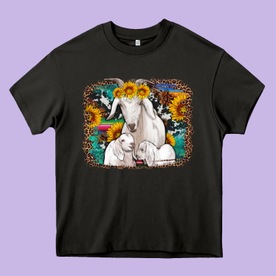 Goat Family With Sunflowers Western Serape Turquoise Background Heavy Core Tee Designed By Artiststas