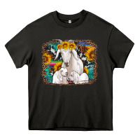Asphalt goat family with sunflowers western serape turquoise background Heavy Core Tee - Artiststas