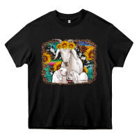 Black goat family with sunflowers western serape turquoise background Heavy Core Tee - Artiststas