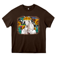 Chocolate Brown goat family with sunflowers western serape turquoise background Heavy Core Tee - Artiststas