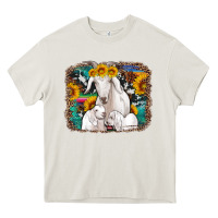 Cream goat family with sunflowers western serape turquoise background Heavy Core Tee - Artiststas