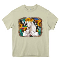 Mossy goat family with sunflowers western serape turquoise background Heavy Core Tee - Artiststas