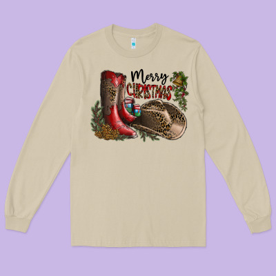 Merry Christmas Long Sleeve Tee Designed By Sublimationcraftshop