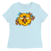 Baby Blue bee sunflower leopard Ladies Tee - AdoDesignShop
