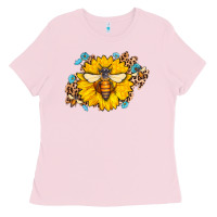 Bubblegum Pink bee sunflower leopard Ladies Tee - AdoDesignShop