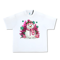 White pink christmas snowman Urban Heavy Tee - MaliasSmallBusiness