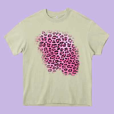 Pink Leopard Patch Heavy Core Tee Designed By Adodesignshop