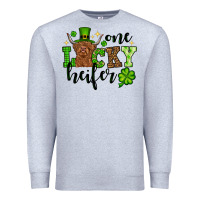 Heather Grey St. Patrick's Day One lucky Heifer Premium Sweatshirt - OliviaCreatesArt