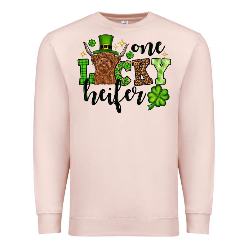 St. Patrick's Day One Lucky Heifer Premium Sweatshirt by OliviaCreatesArt | Teevron