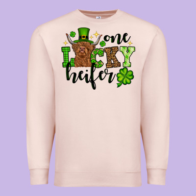 St. Patrick's Day One Lucky Heifer Premium Sweatshirt Designed By Oliviacreatesart
