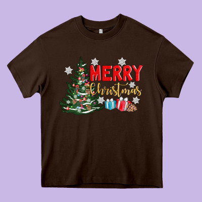 Merry Christmas Tree Heavy Core Tee Designed By Adodesignshop