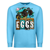 Ocean Blue Easter Day Monster truck crushing eggs Premium Sweatshirt - OliviaCreatesArt