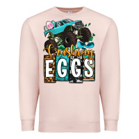 Pale Pink Easter Day Monster truck crushing eggs Premium Sweatshirt - OliviaCreatesArt