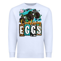 White Easter Day Monster truck crushing eggs Premium Sweatshirt - OliviaCreatesArt