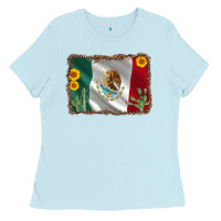 Baby Blue mexico flag sunflower cactus Ladies Tee - AdoDesignShop