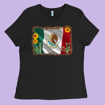 Mexico Flag Sunflower Cactus Ladies Tee Designed By Adodesignshop