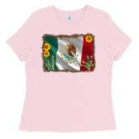 Bubblegum Pink mexico flag sunflower cactus Ladies Tee - AdoDesignShop