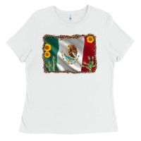 White mexico flag sunflower cactus Ladies Tee - AdoDesignShop