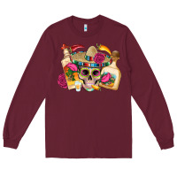 Burgundy mexican skull sombrero tequila bottle paper roses Long Sleeve Tee - Artiststas