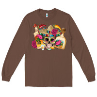 Chestnut mexican skull sombrero tequila bottle paper roses Long Sleeve Tee - Artiststas