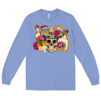 Colony Blue mexican skull sombrero tequila bottle paper roses Long Sleeve Tee - Artiststas